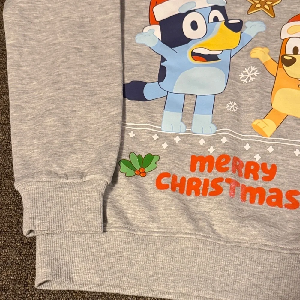 Gray Christmas Sweatshirt with Cartoon Characters